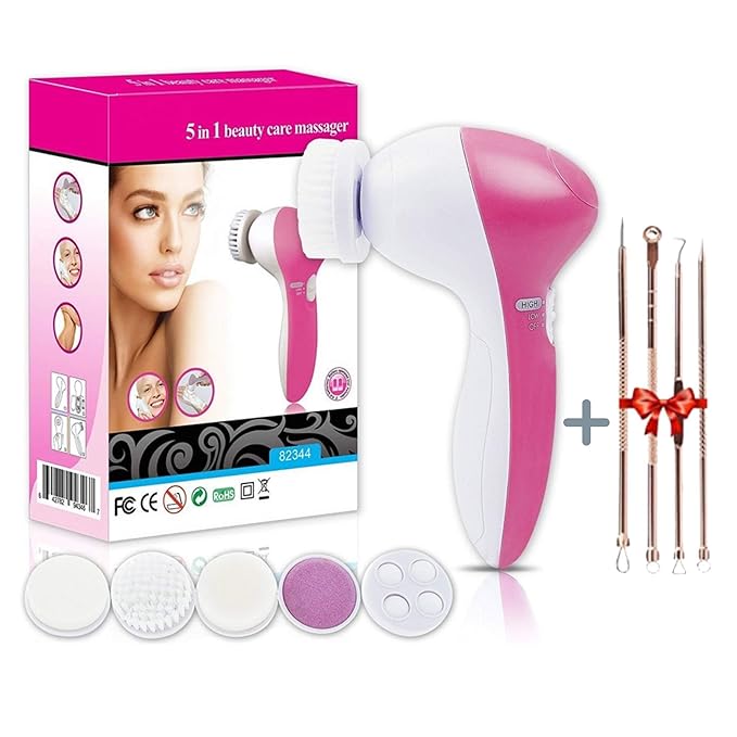 Facial Cleansing Brush 5 in 1 Portable Electric Facial Massager with 5 Spin Brush Heads for Acne, Blackheads, Dead Skin and All Skin Care