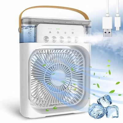 Portable Mini Air Cooler with 7-Colour LED — 3 Speeds & Mist Spray for Desk, Dorm & Bedroom